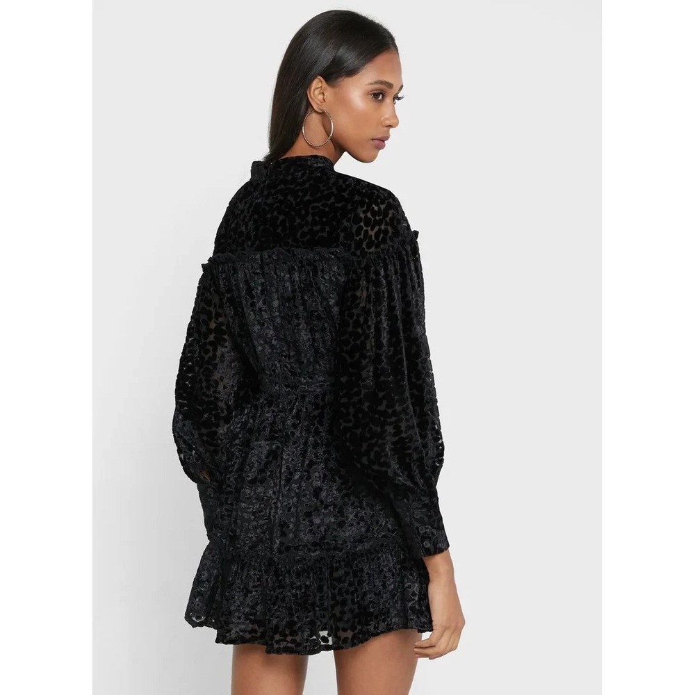 NEW Topshop Balloon Sleeve Tiered Dress Animal Print Velvet Black 6P Witchy - Picture 14 of 16